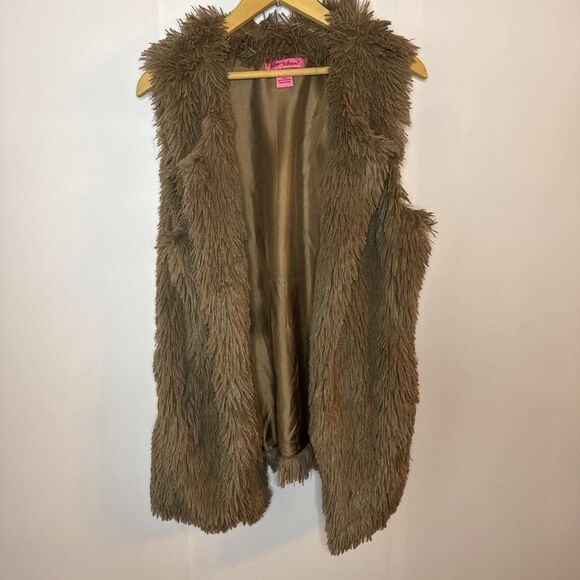 Betsey Johnson Brown Faux Fur‎ Vest Womens M Penny lane Festival Mob Wife - Picture 2 of 8